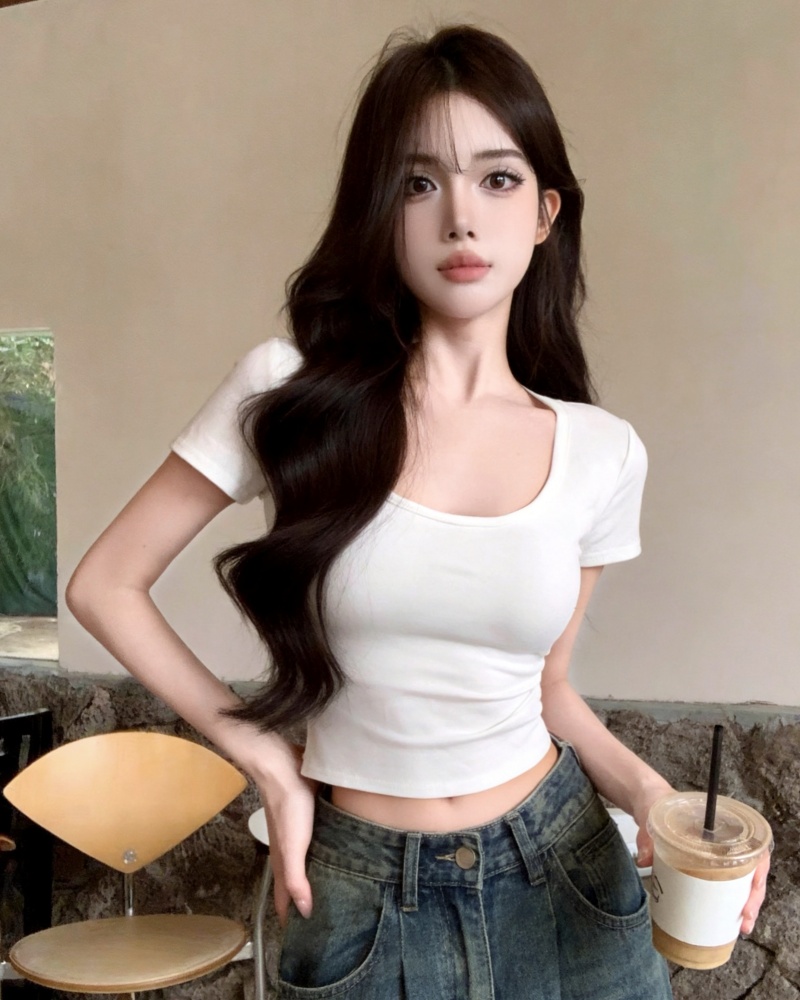 실사 새로운 섹시함 백리스 나비 레이스 조각 화이트 순면 반팔 티셔츠 여성 벨트 가슴 패드