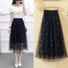 批发实拍 欧洲站Wish亚马逊ebay欧美外贸网纱刺绣百褶纱裙