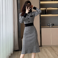 批发茶歇法式温柔风甜美小香风名媛气质收腰针织打底<b class='q'>长袖</b>连衣裙女秋冬