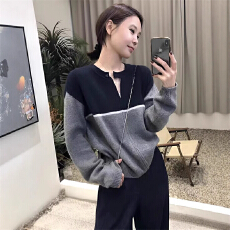 批发韩系设计师款^复古文艺2025山<b class='q'>羊绒</b>圆领撞色长袖毛衣针织外套