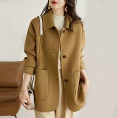批发毛呢<b class='q'>外套</b><b class='q'>女</b>秋冬新款韩版驼色简约宽松春秋单排扣赫本风<b class='q'>大</b>衣<b class='q'>女</b>