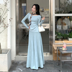 批发EIA一尧智性美人简约知性套装女秋气质上衣半身裙老钱两件套