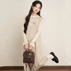 批发设计感小众针织衫背心<b class='q'>连衣裙</b>两件套女秋冬装学院风甜妹子毛衣套装