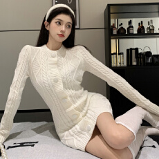 批发杏色<b class='q'>针织</b>衫毛衣<b class='q'>开衫</b>外搭连衣裙配大衣包臀短裙宽松秋冬外套女裙子