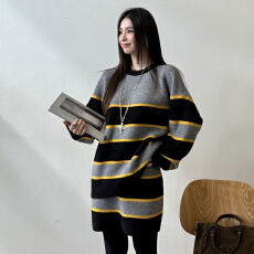 批发2025冬季新款tutu<b class='q'>韩版</b>宽松圆领撞色条纹针织毛衣+半身裙两件<b class='q'>套装</b>