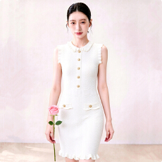 批发sp巴尔曼吉娜夏季无袖波浪纹法式木耳边<b class='q'>娃娃</b>领针织背心连衣<b class='q'>裙</b>女