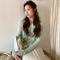 批发Even一雯【跃春芽】韩系高智法式清新薄<b class='q'>毛衣</b><b class='q'>手工</b>刺绣初春针织开衫