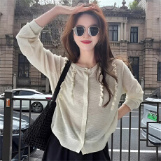批发复古拼接木耳边冰丝长袖<b class='q'>针织</b><b class='q'>开衫</b>女2026新款夏季宽松防晒罩衫上衣