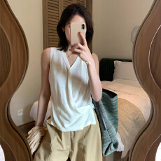 批发法式简约V领针织背心<b class='q'>女</b>夏季短款小个子修身显瘦百搭小众无袖上衣