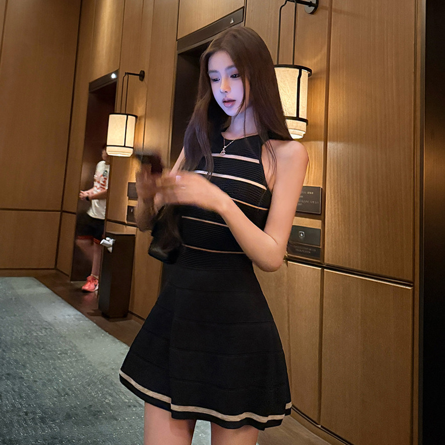 okmashop 장 원 영어 같은 단락 민소매 여성 드레스 여름 고급 센스 품격 홀로우 아웃 허리 수축 치마