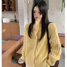 批发小仙倪子韩系高领针织衫女2026巨好看开衫宽松温柔慵懒感上衣外套