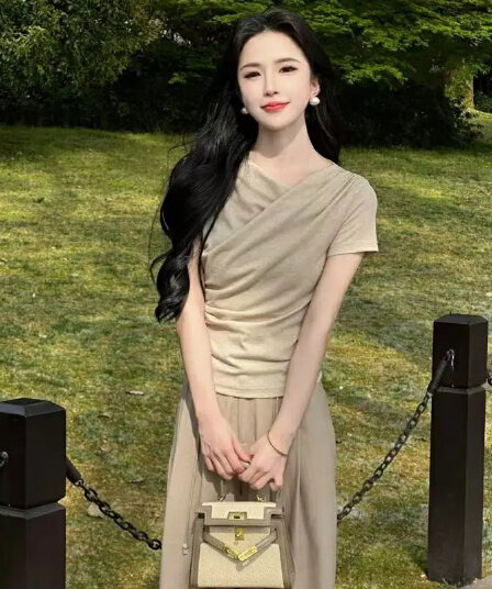 한 부서 고급 센스 세트 여성 여름 품격 연령 감소 운동 캐주얼 반팔 티셔츠 와이드 레그 팬츠 투피스 세트