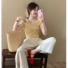 批发韩系穿搭一整套女2026<b class='q'>夏</b>季时尚減龄正肩针织短袖阔腿裤休闲两件套