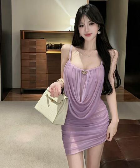 실사 새로운 섹시함 슬림해 보이는 다용도 쇼트 스타일 망사 드레스
