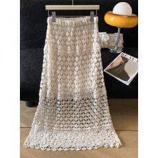 批发实拍夏新款韩版设计感外搭罩衫V领镂空宽松短款+中长裙二件套装女