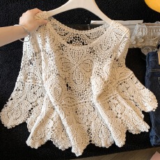 实拍夏新款韩版设计感外搭罩衫V领镂空宽松短款+中长裙二件套装女