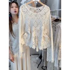 批发直播爆款2026春季新款镂空钩花针织衫大码女胖mm宽松蕾丝防晒罩衫