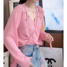 批发新款薄款v领单排扣提花刺绣针织开衫女百搭显瘦<b class='q'>长袖</b>上衣
