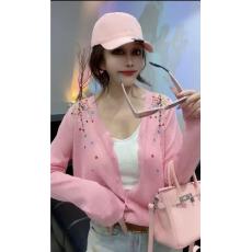 批发新款薄款v领单排扣提花刺绣针织开衫女百搭显瘦<b class='q'>长袖</b>上衣