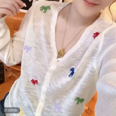 批发新款薄款v领单排扣提花刺绣针织开衫女百搭显瘦<b class='q'>长袖</b>上衣