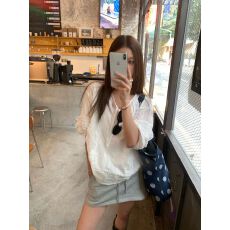 批发实拍实价2026~时尚衬衫白色<b class='q'>蕾丝</b>重工设计感五分袖<b class='q'>娃娃衫</b>宽松绑带