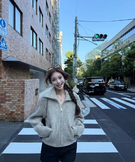 느긋한 윈디 폴로 칼라 지퍼 터틀넥 스웨터 오픈 가디건 여성 2026 가을 겨울 새로운 루즈핏 두꺼운 니트 스웨터 재킷