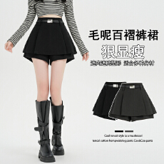 批发实拍 2025年<b class='q'>秋</b>冬新款高腰百搭通勤毛呢百褶裙半身裙短裙短裤裙裤