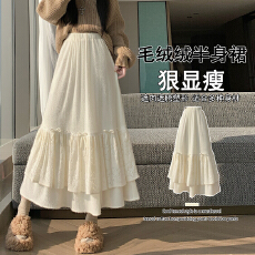 批发实拍 秋<b class='q'>冬</b>蕾丝拼接蝴蝶结蛋糕半身裙女高腰a字超仙气质百搭长裙