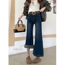 批发实拍 实价~秋冬加绒加厚微喇牛仔裤<b class='q'>女</b>高腰修身显瘦直筒小个子<b class='q'>长裤</b>