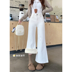 批发实拍 实价~秋冬加绒加厚微喇牛仔裤<b class='q'>女</b>高腰修身显瘦直筒小个子<b class='q'>长裤</b>