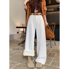 批发实拍 实价~<b class='q'>秋</b>冬加绒加厚阔腿牛仔裤女高腰显瘦直筒百搭拖地长裤