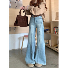 批发实拍 秋冬微喇加绒加厚<b class='q'>牛仔裤</b>女新款高腰a字显瘦修身百搭直筒长裤