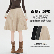 批发实拍 秋冬百褶针织<b class='q'>半身裙</b>女2026<b class='q'>新款</b>松紧腰a字百搭显瘦伞裙中裙