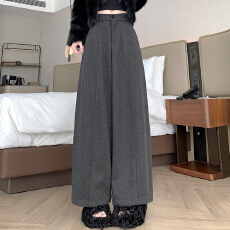 批发实拍秋冬<b class='q'>韩版</b>毛呢弯刀<b class='q'>休闲裤</b>女新款高腰显瘦直筒百搭慵懒气球长裤