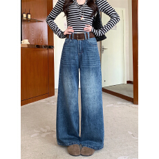 批发实拍 春季新款复古阔腿牛仔<b class='q'>裤</b>女高腰显瘦直筒<b class='q'>百搭</b>垂感拖地长<b class='q'>裤</b>