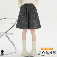 批发实拍 韩版波点毛呢裤裙五分裤松紧腰秋冬新款百搭阔腿中裤
