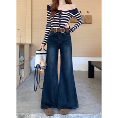 批发<b class='q'>实拍</b> 美式复古微喇牛仔<b class='q'>裤</b>女秋季新款高腰修身显瘦阔腿拖地长<b class='q'>裤</b>