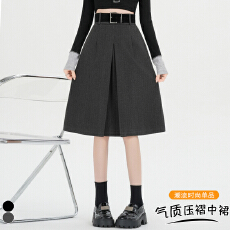 批发实拍 秋冬韩版设计感毛呢压褶<b class='q'>半身裙</b>高腰遮跨百搭休闲中<b class='q'>裙</b>a<b class='q'>字</b><b class='q'>裙</b>