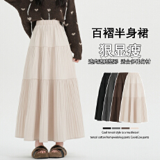 批发实拍 风琴毛呢百褶<b class='q'>半身裙</b>女秋冬新款高腰显瘦a字压褶大摆伞裙长裙