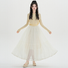 实拍 春季新款蓬蓬纱裙大摆伞裙女设计感松紧腰百搭显瘦a字长裙