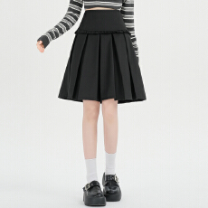 实拍 2026春夏新款灰色西装半身裙女显瘦遮跨百搭高腰a字百褶中裙