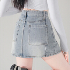 批发实拍 春款辣妹复古牛仔半身裙女高腰显瘦小个子包臀a字短裙有内衬