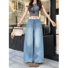 批发实拍 春款新款弯刀阔腿牛仔<b class='q'>裤</b>女高腰显瘦a字小个子百搭直筒九分<b class='q'>裤</b>