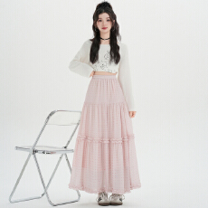 批发实拍春款韩版<b class='q'>夏</b>季甜美少女粉色波点少女感蛋糕松紧腰中长款裙子