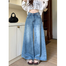 批发实拍 美式复古刺绣阔腿<b class='q'>牛仔裤</b>女新款高腰显瘦a字直筒垂感长裤