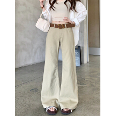 批发实拍美式卡其色微喇<b class='q'>牛仔裤</b>女2026新款低腰辣妹<b class='q'>显瘦</b>宽松拖地喇叭裤