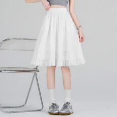 批发实拍 春夏韩版温柔气质蕾丝花边<b class='q'>百搭</b>拼接松紧腰显瘦纯色A字半身裙