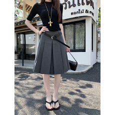 批发实拍 灰色西装百褶裙半身裙<b class='q'>女</b>春季新款休闲小个子a字百搭垂感中裙