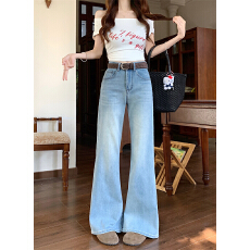 批发实拍 浅色不贴腿微喇牛仔裤<b class='q'>女</b>春夏高腰显瘦a字显瘦阔腿喇叭<b class='q'>长裤</b>