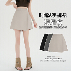 批发实拍 春夏<b class='q'>高腰</b>假两件西装半身裙女新款<b class='q'>高腰</b>显瘦气质a字休闲短裙裤
